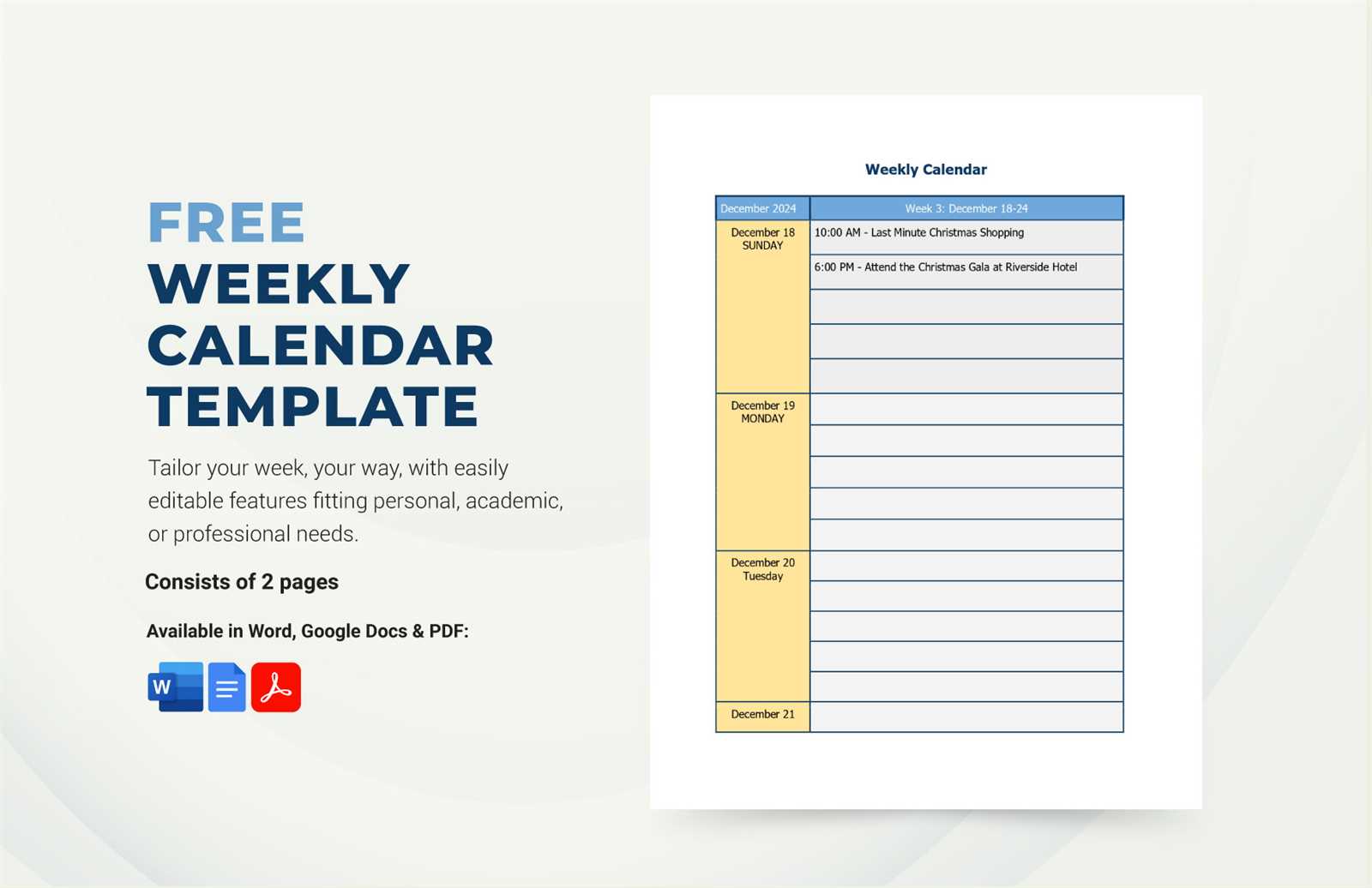 week long calendar template