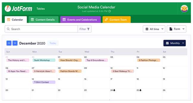 website content calendar template