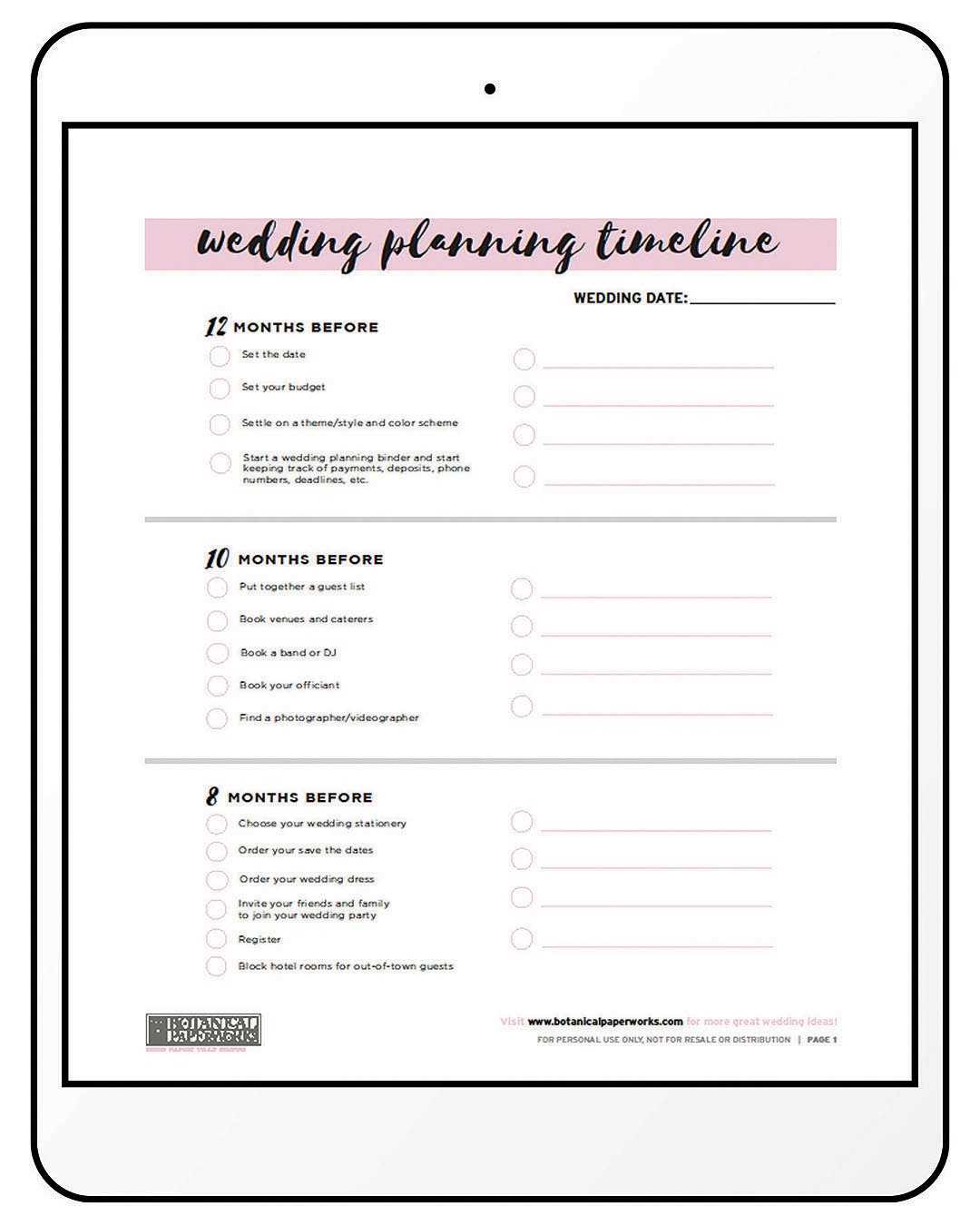 wedding planning calendar template