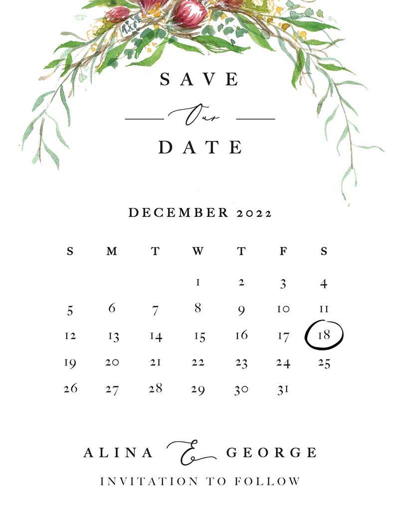 wedding save the date calendar template