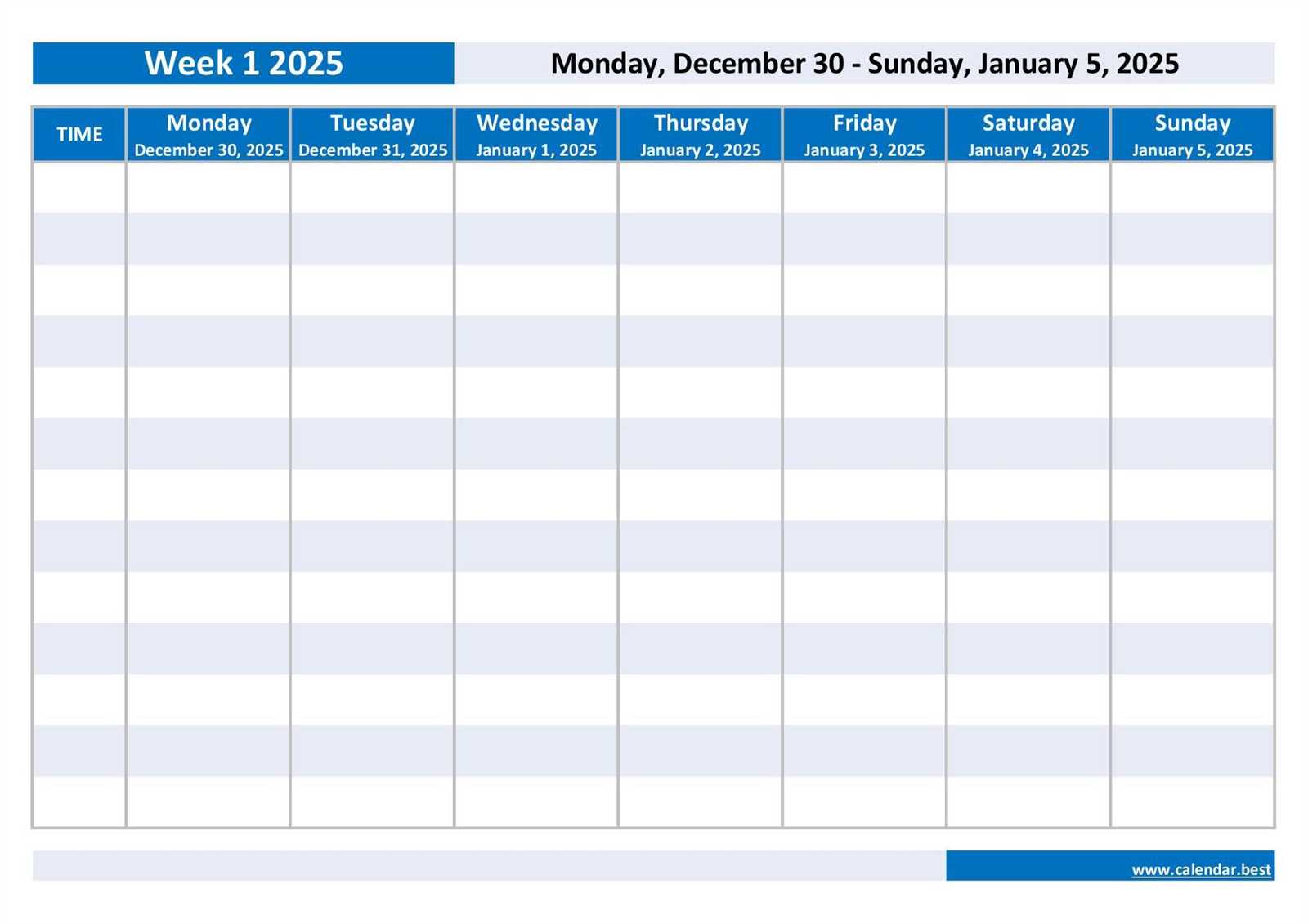 week by week calendar template