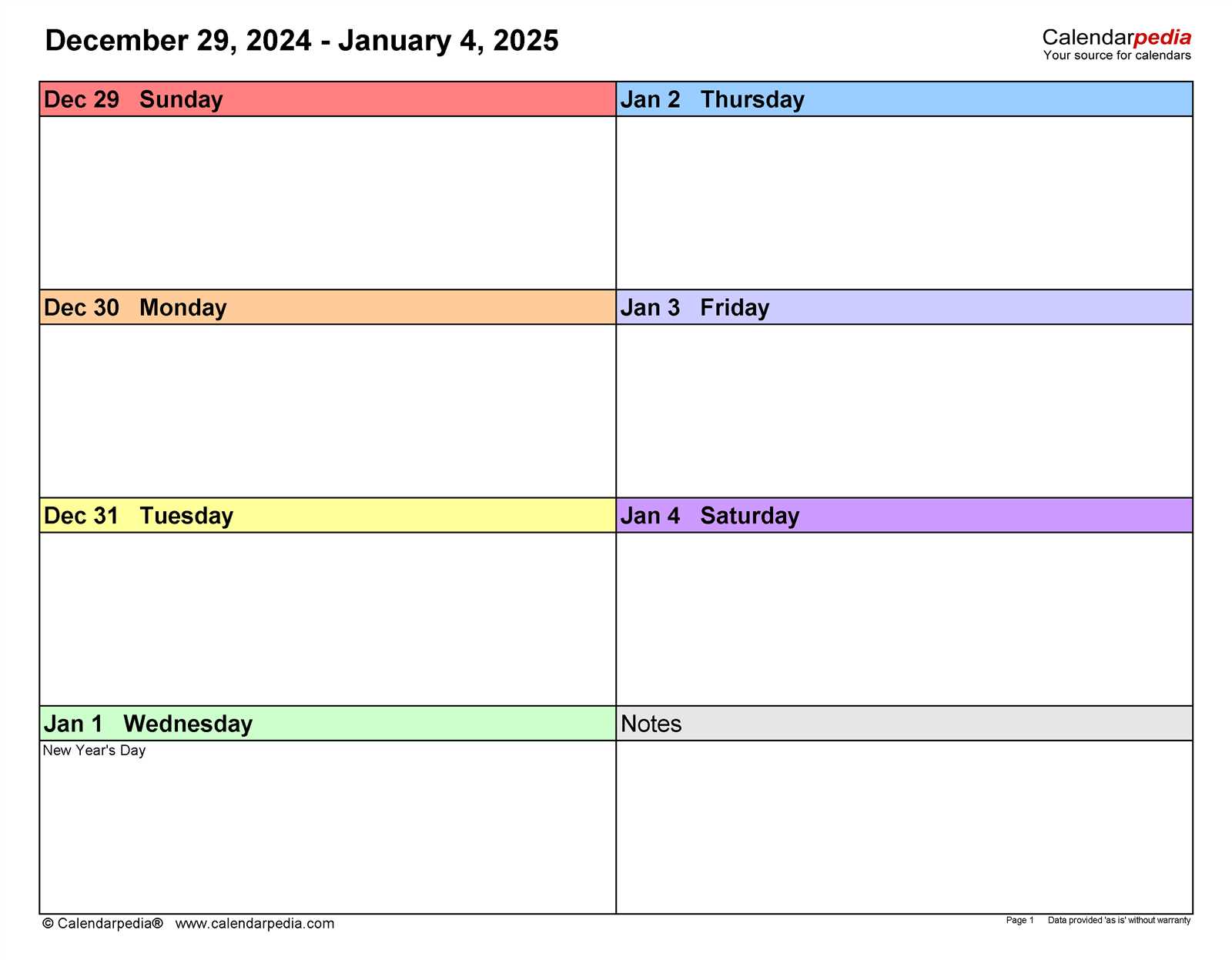 week calendar template 2025