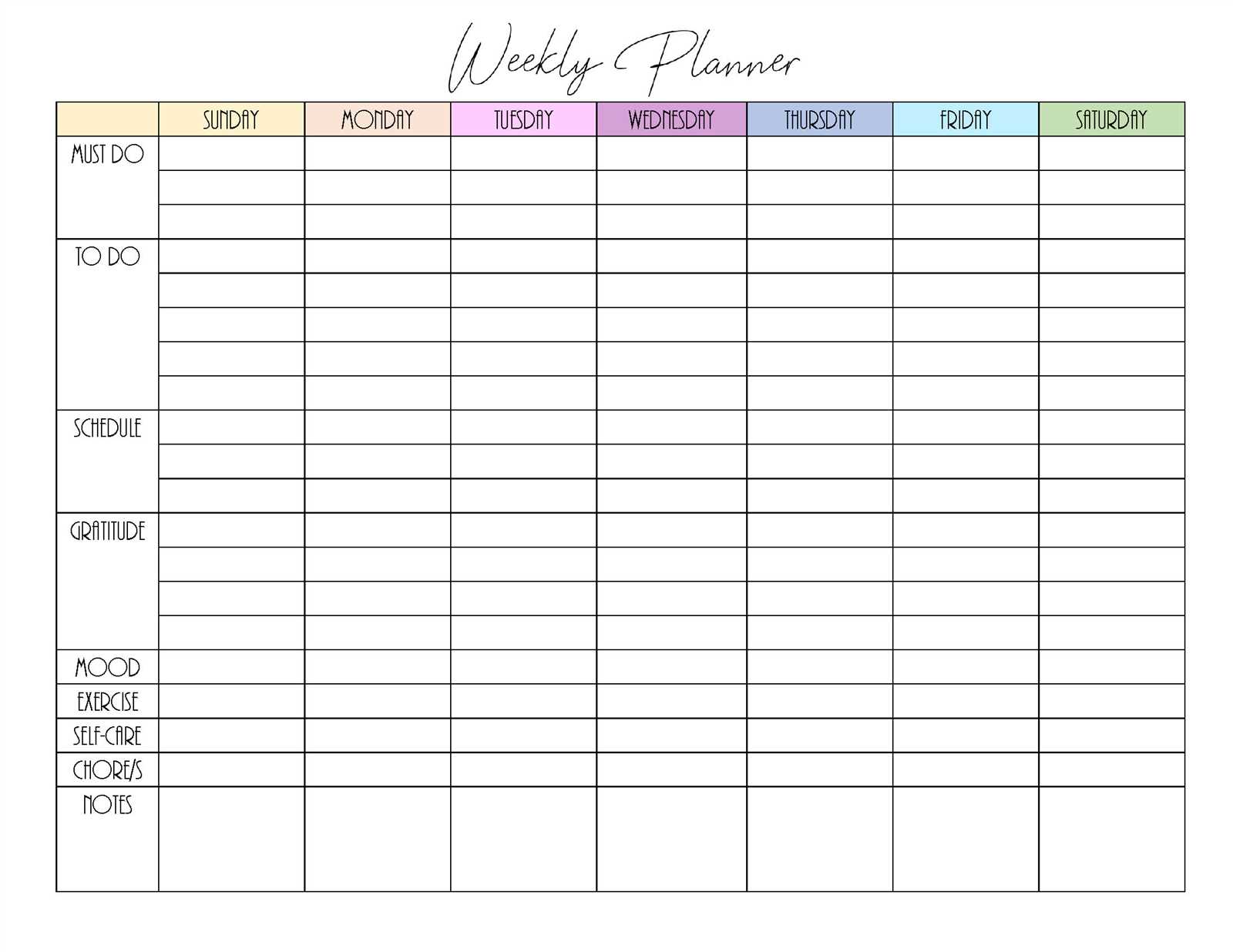 weekly assignment calendar template