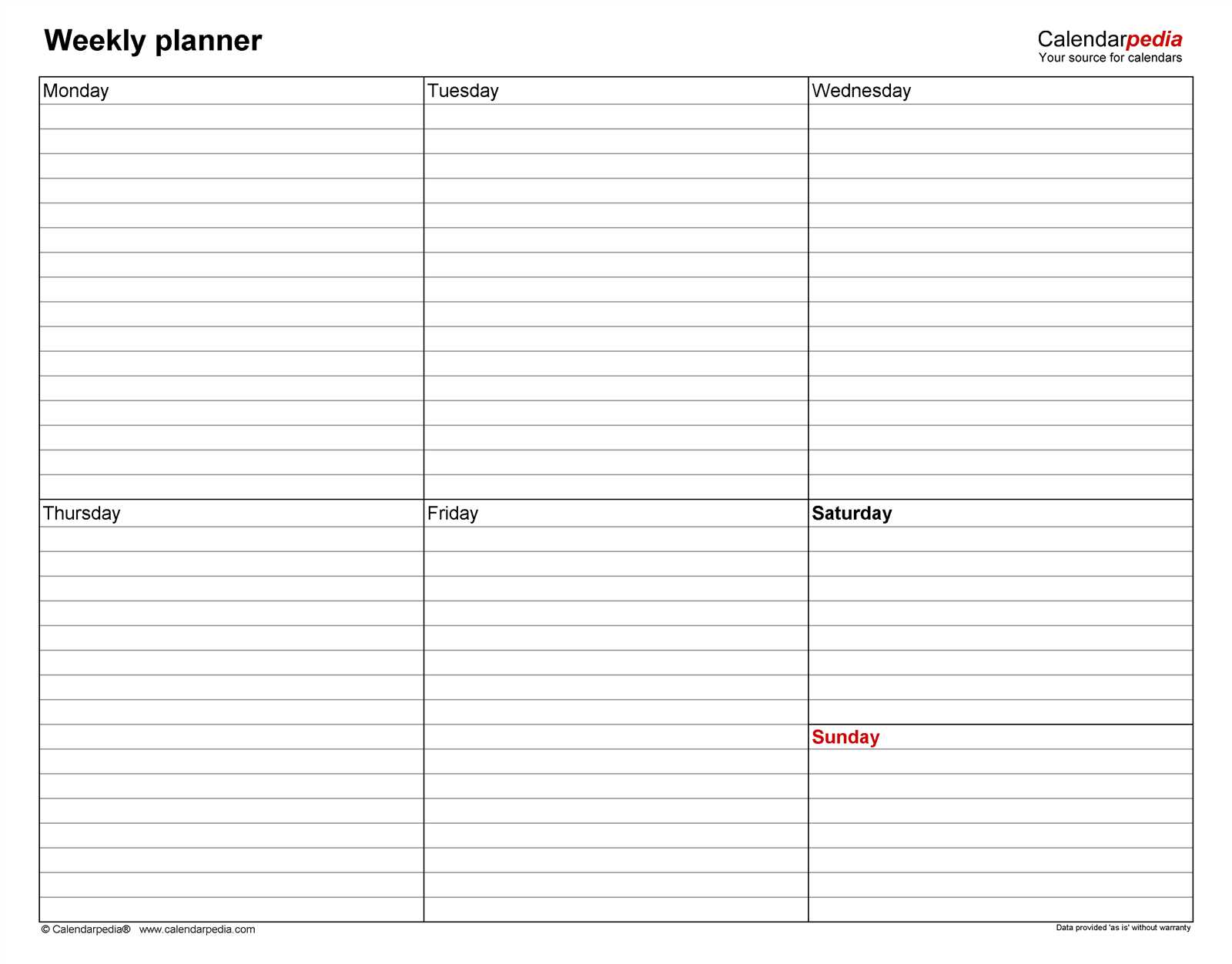 weekly assignment calendar template