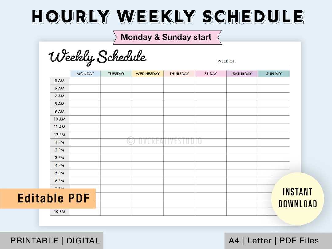 weekly calendar by hour template