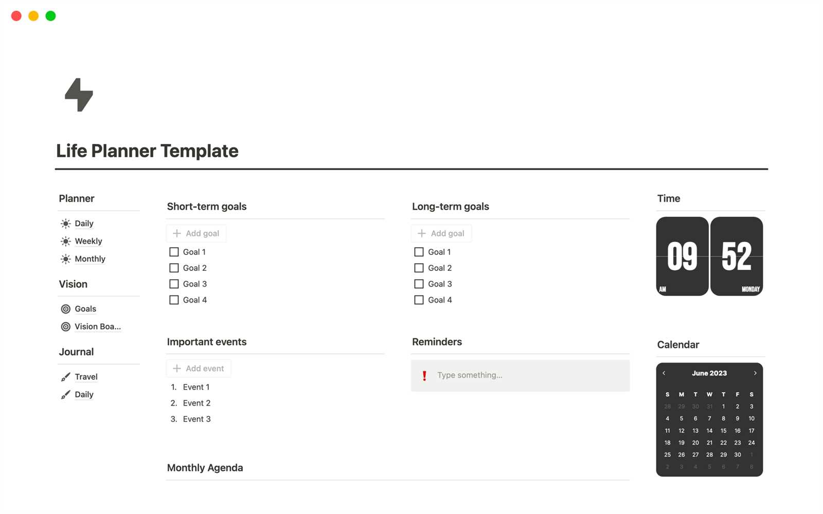 weekly calendar notion template