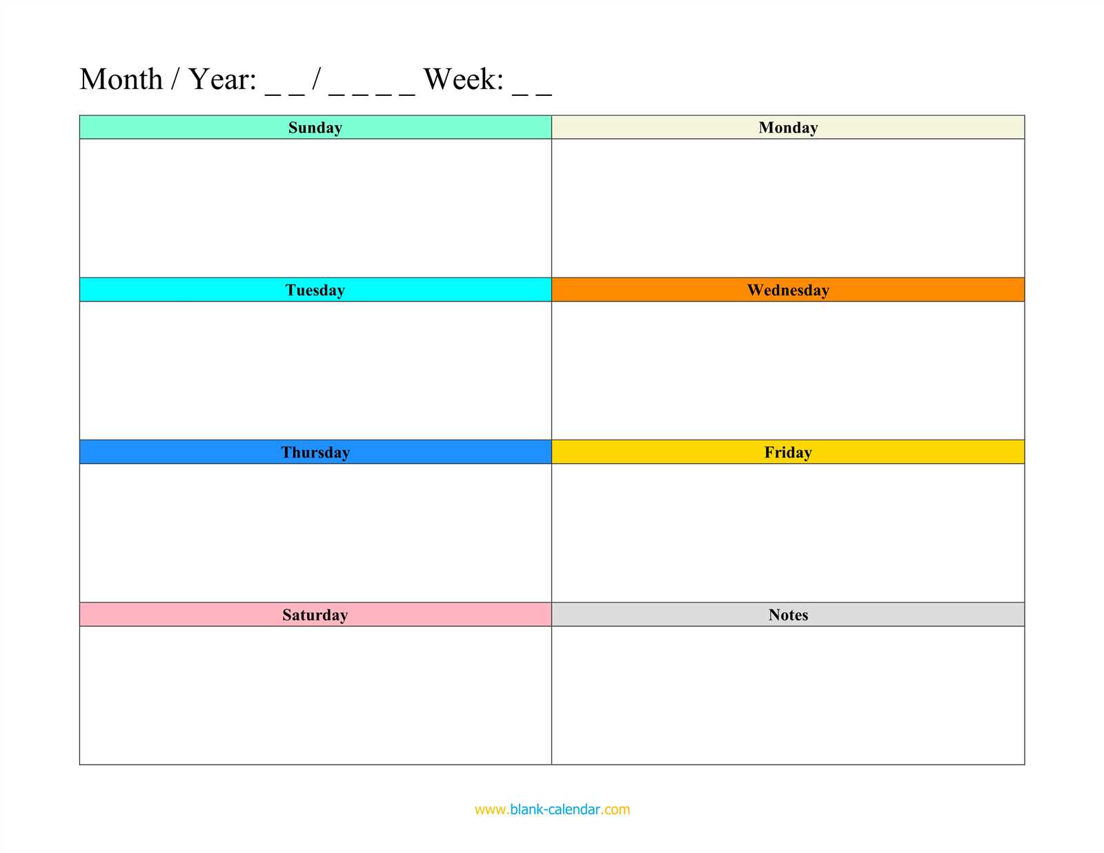 weekly calendar planner template