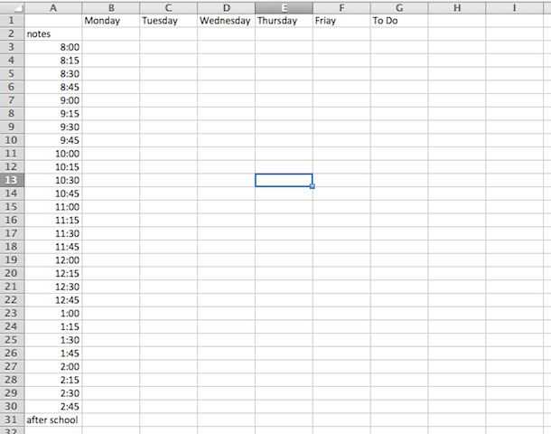 weekly calendar template 15 minute increments