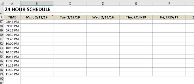 weekly calendar template 15 minute increments