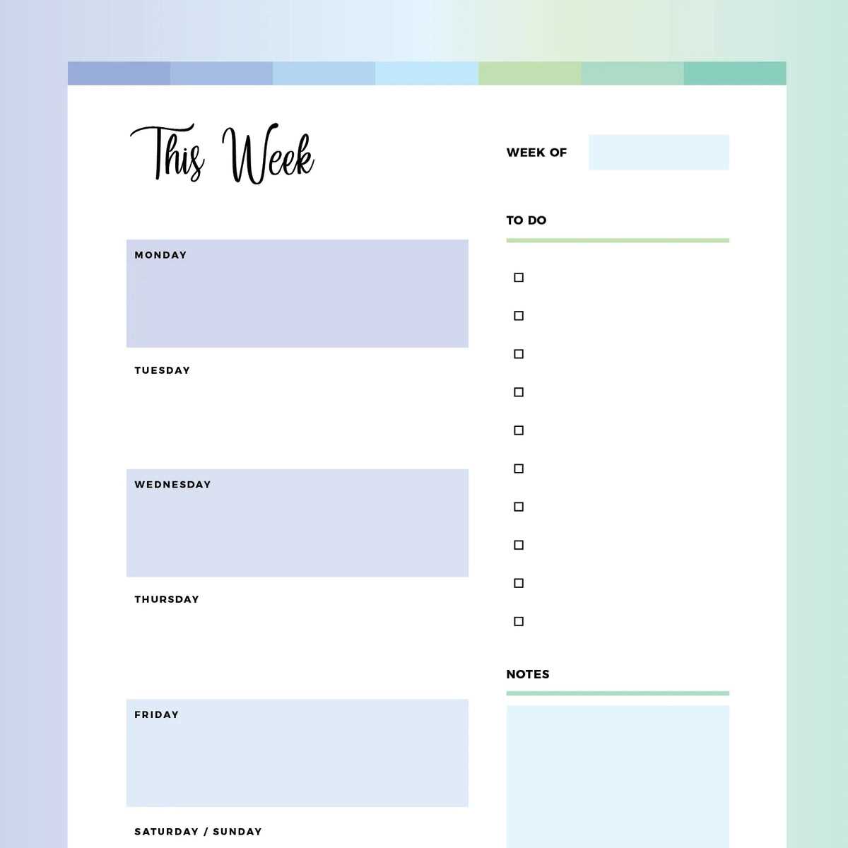 weekly calendar template blank