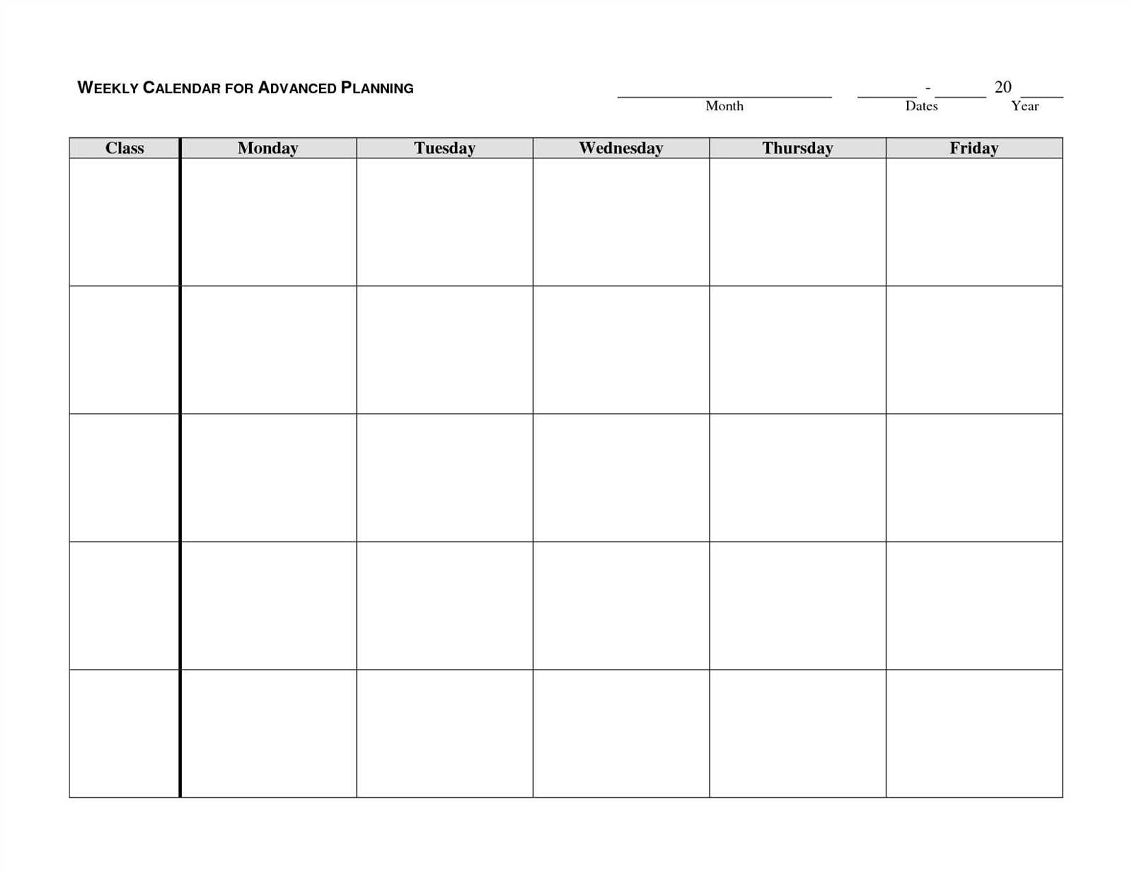 weekly calendar template monday friday