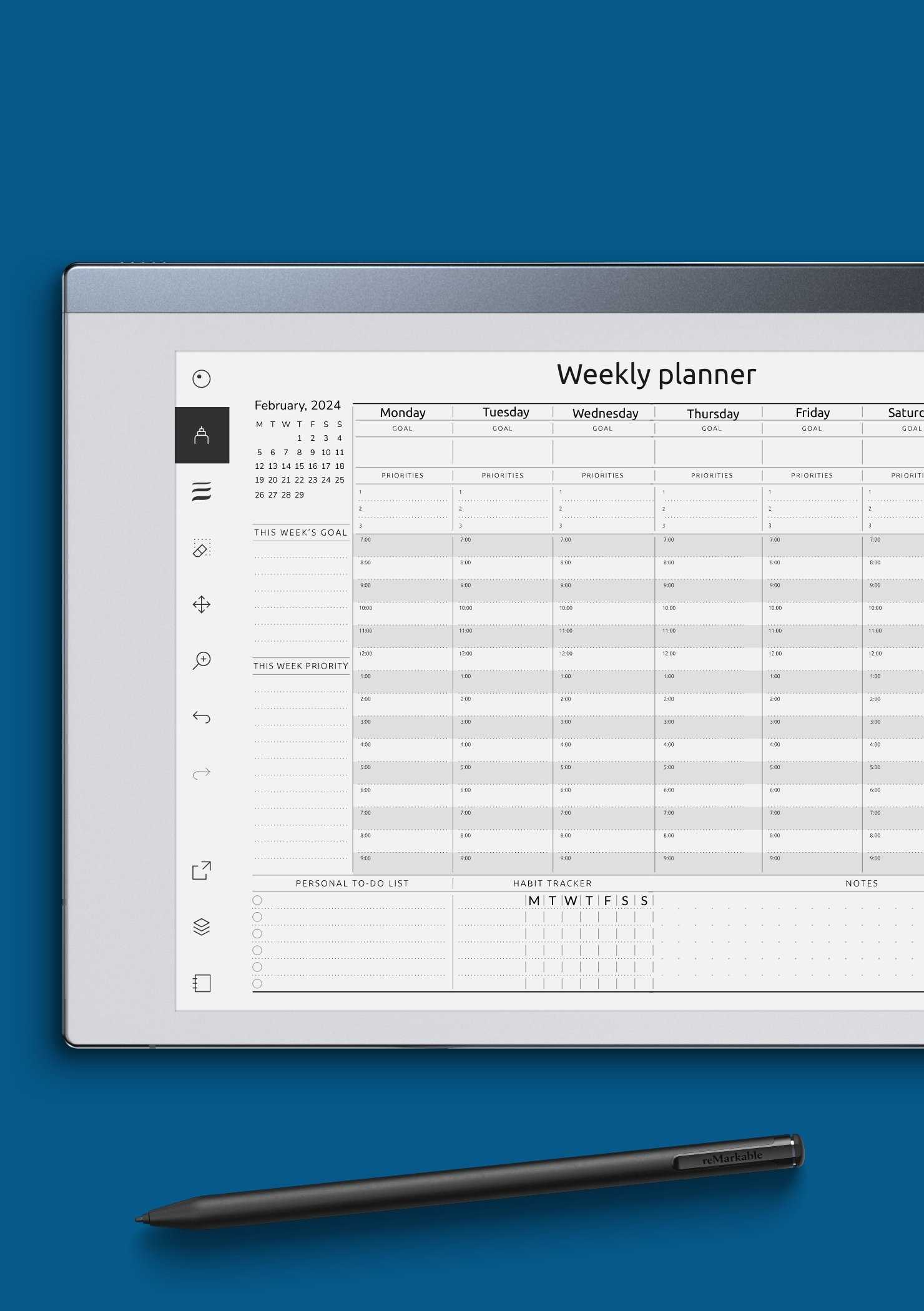 weekly calendar with time slots template