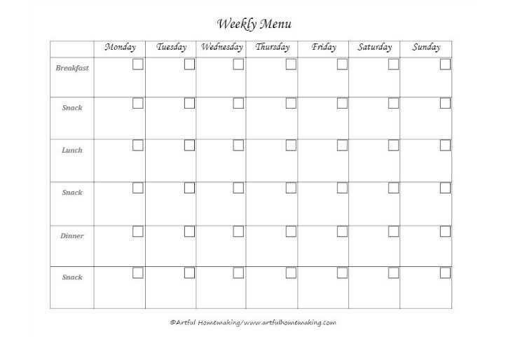 weekly diet calendar template