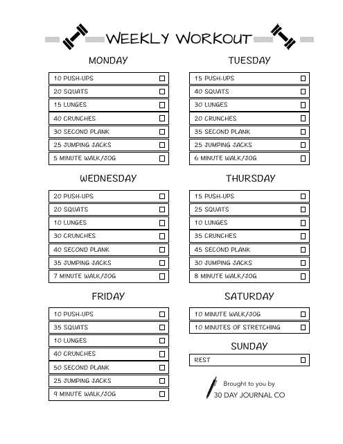 weekly fitness calendar template