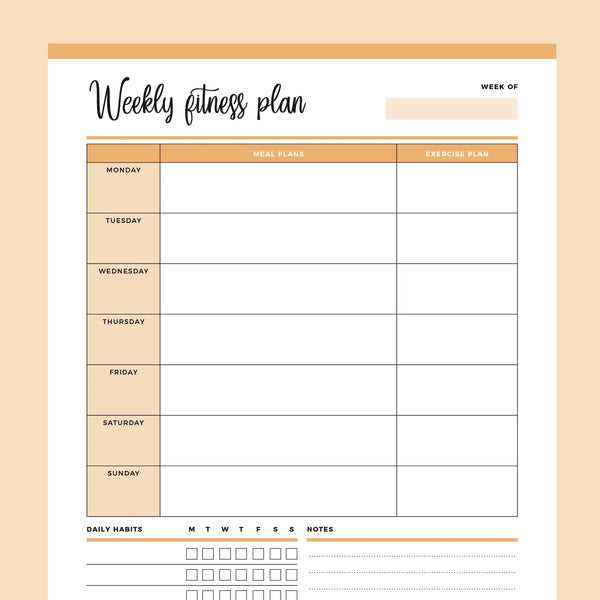 weekly fitness calendar template