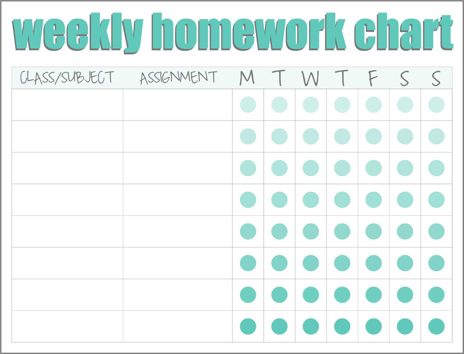 weekly homework calendar template