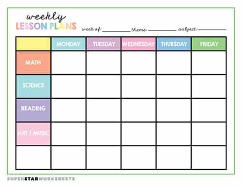 weekly lesson plan calendar template