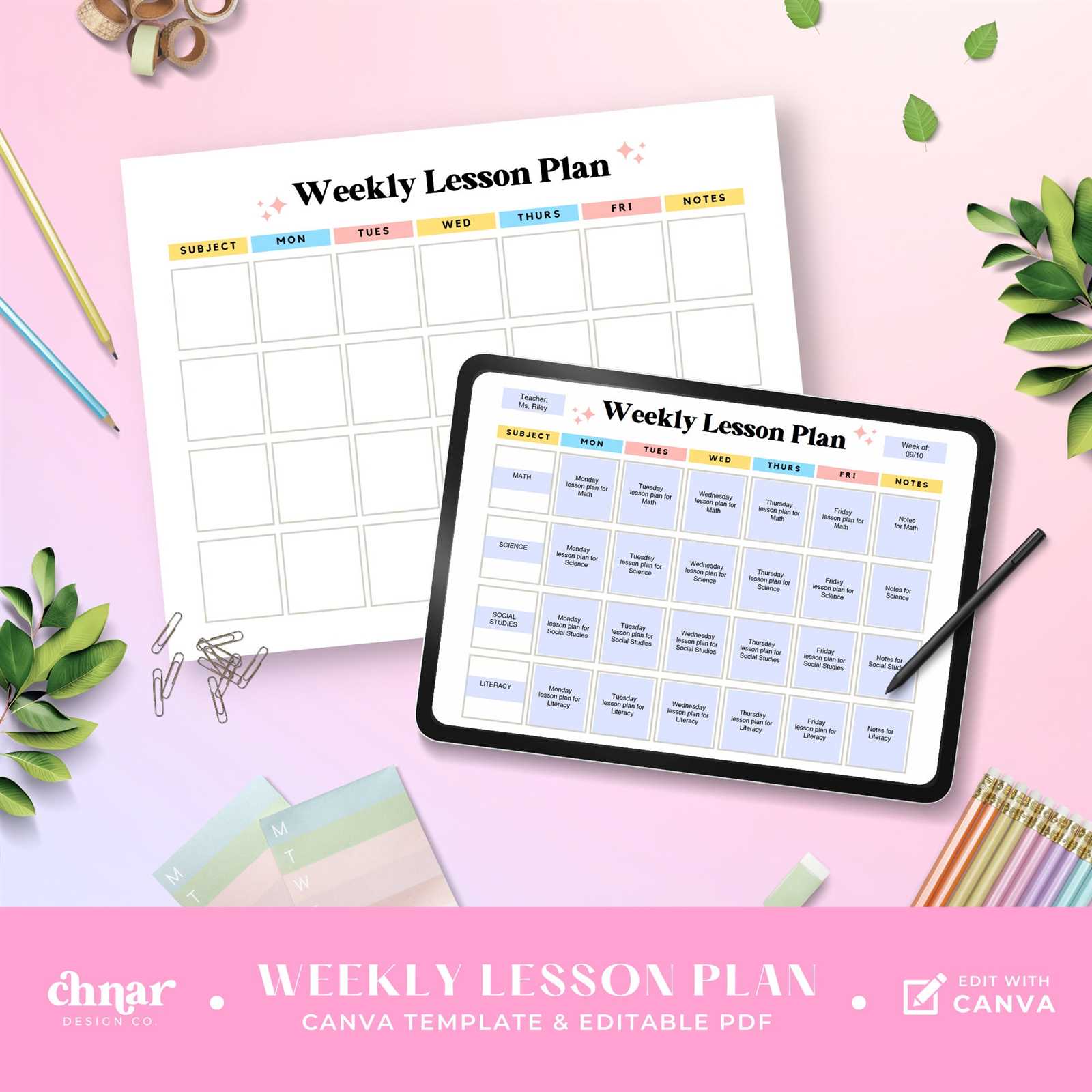 weekly lesson plan calendar template