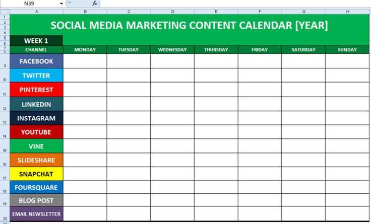 weekly social media content calendar template