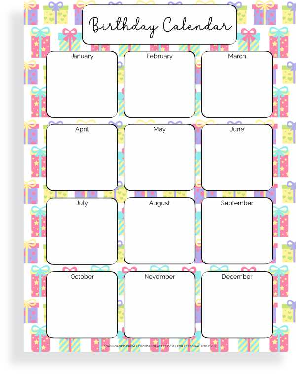 birthday template calendar