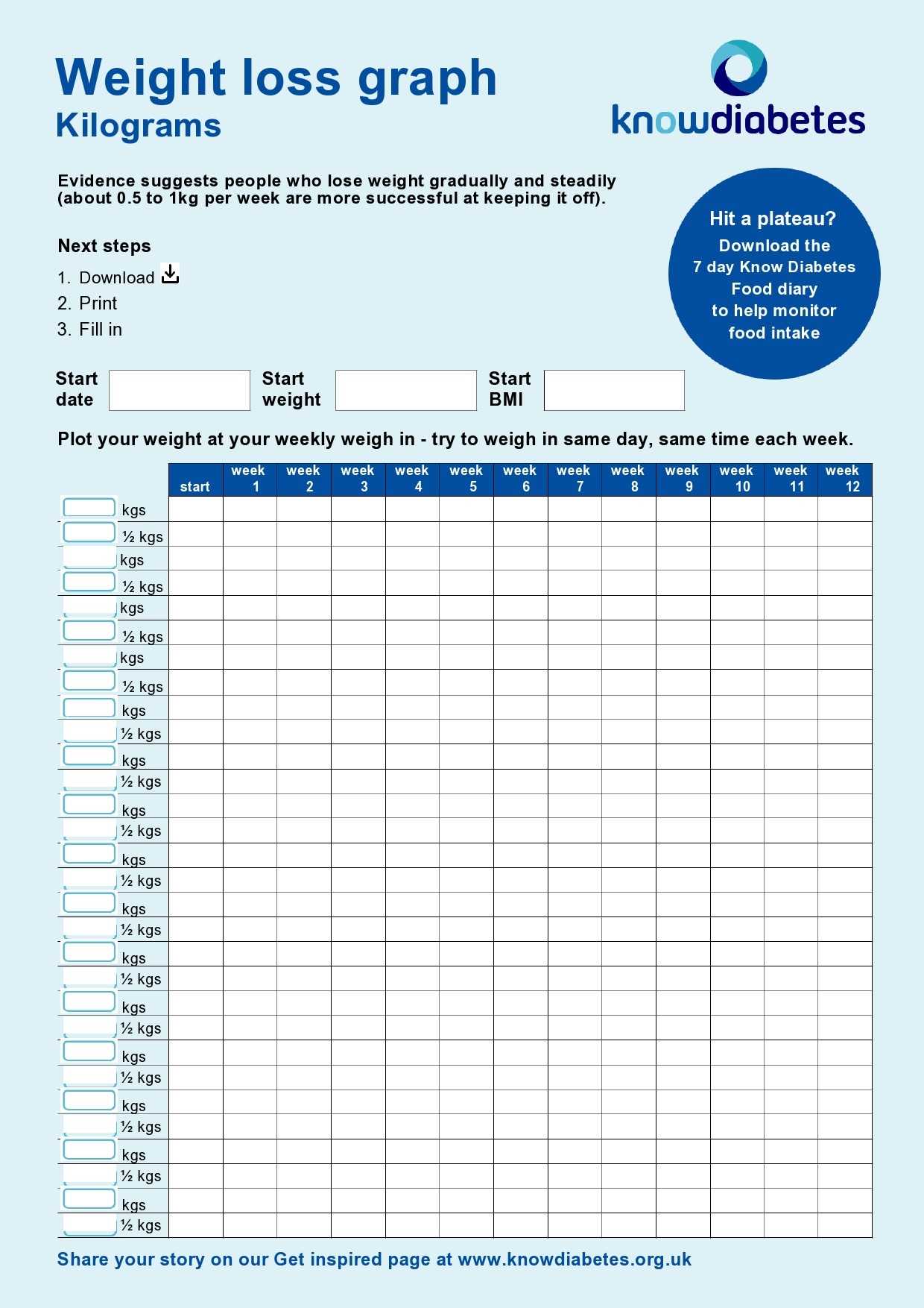 weight loss calendar template