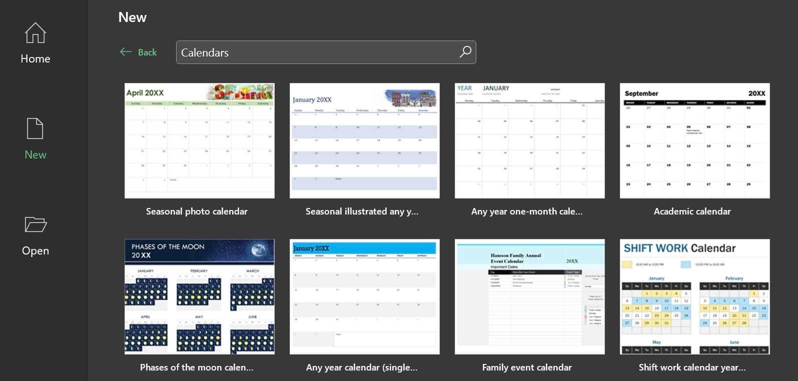 create calendar template