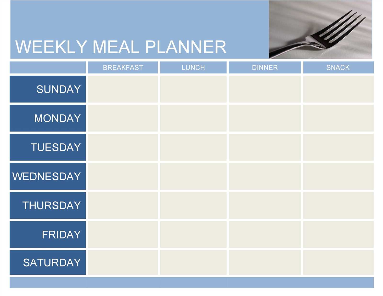 weekly diet calendar template