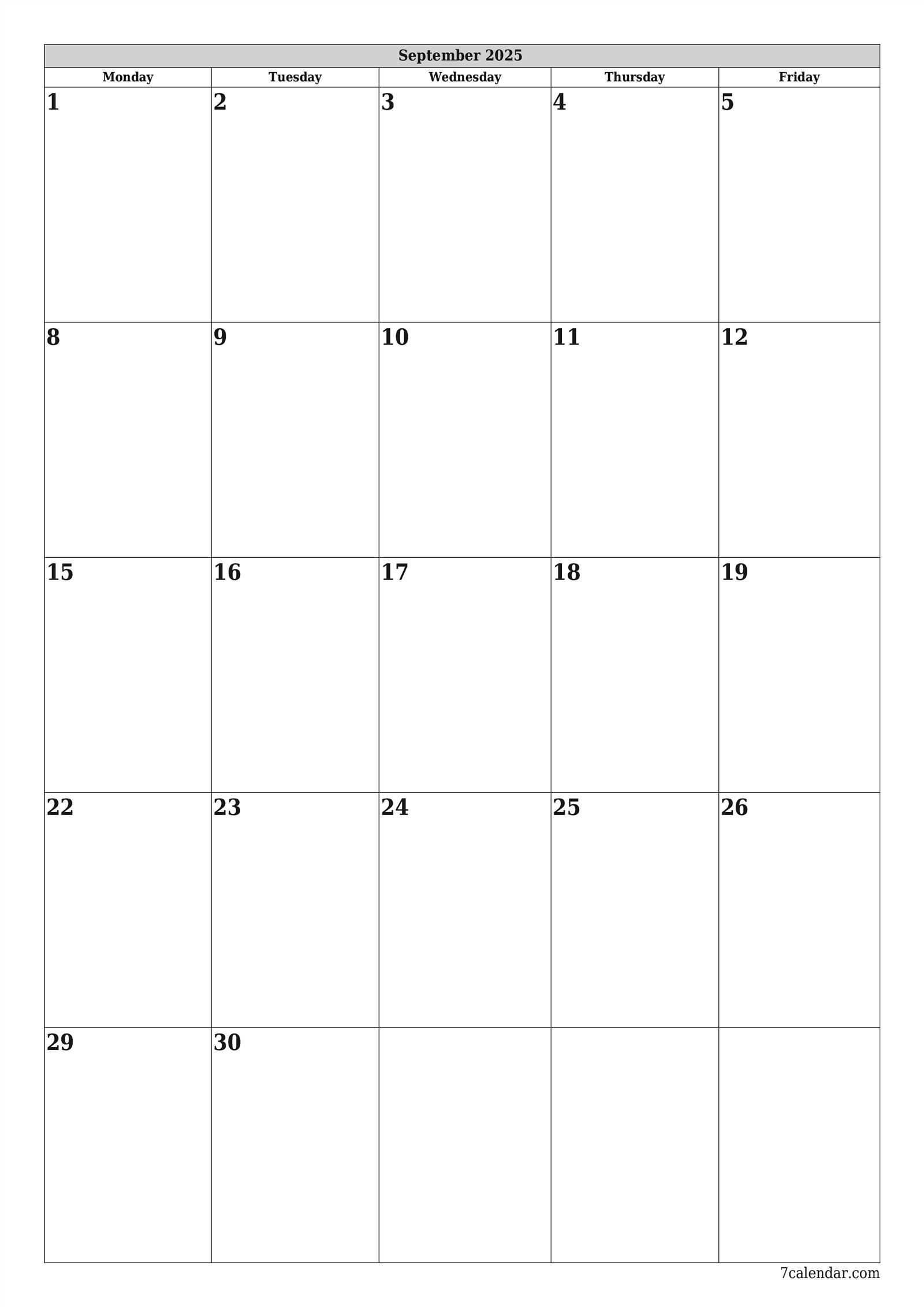 calendar template september 2025 printable