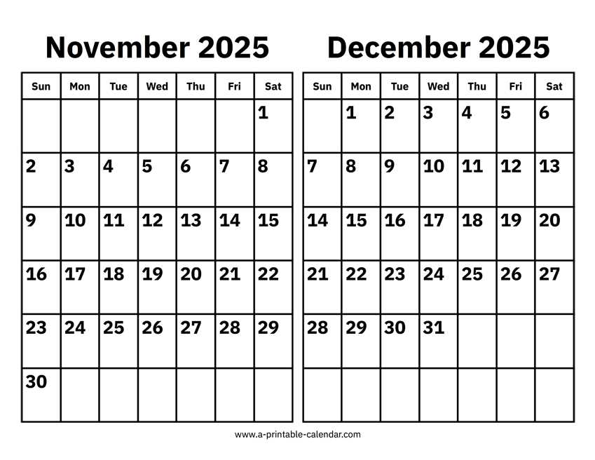 november and december 2025 calendar template