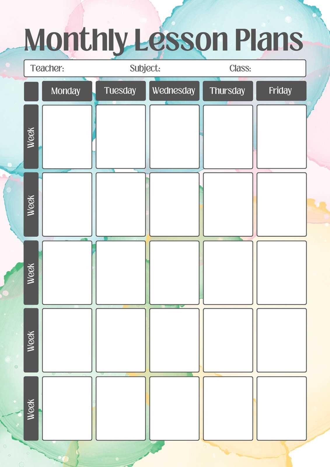 lesson plan calendar template