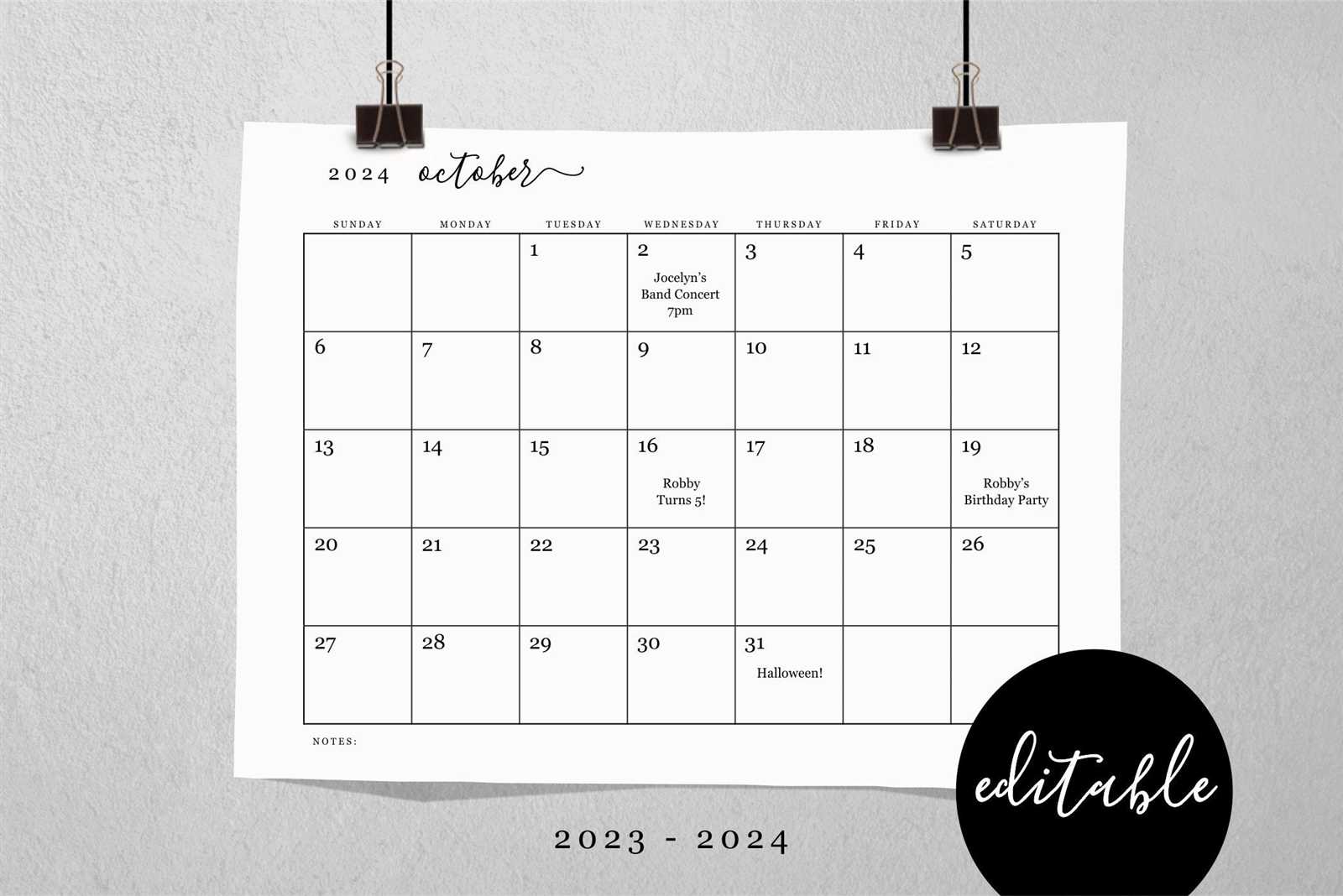 october calendar template editable