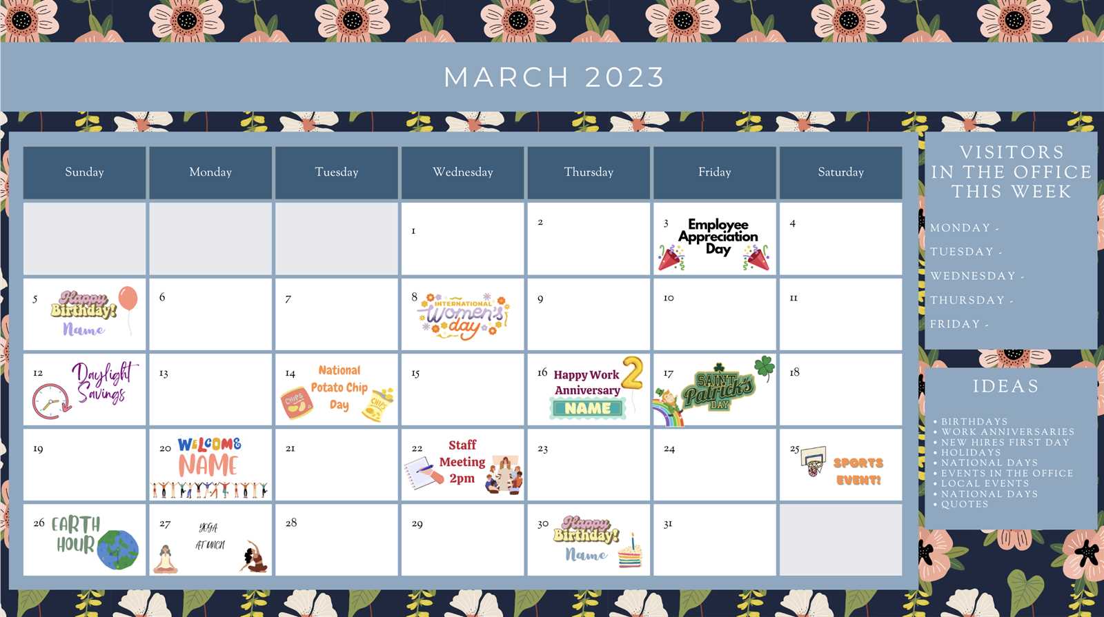 work anniversary calendar template