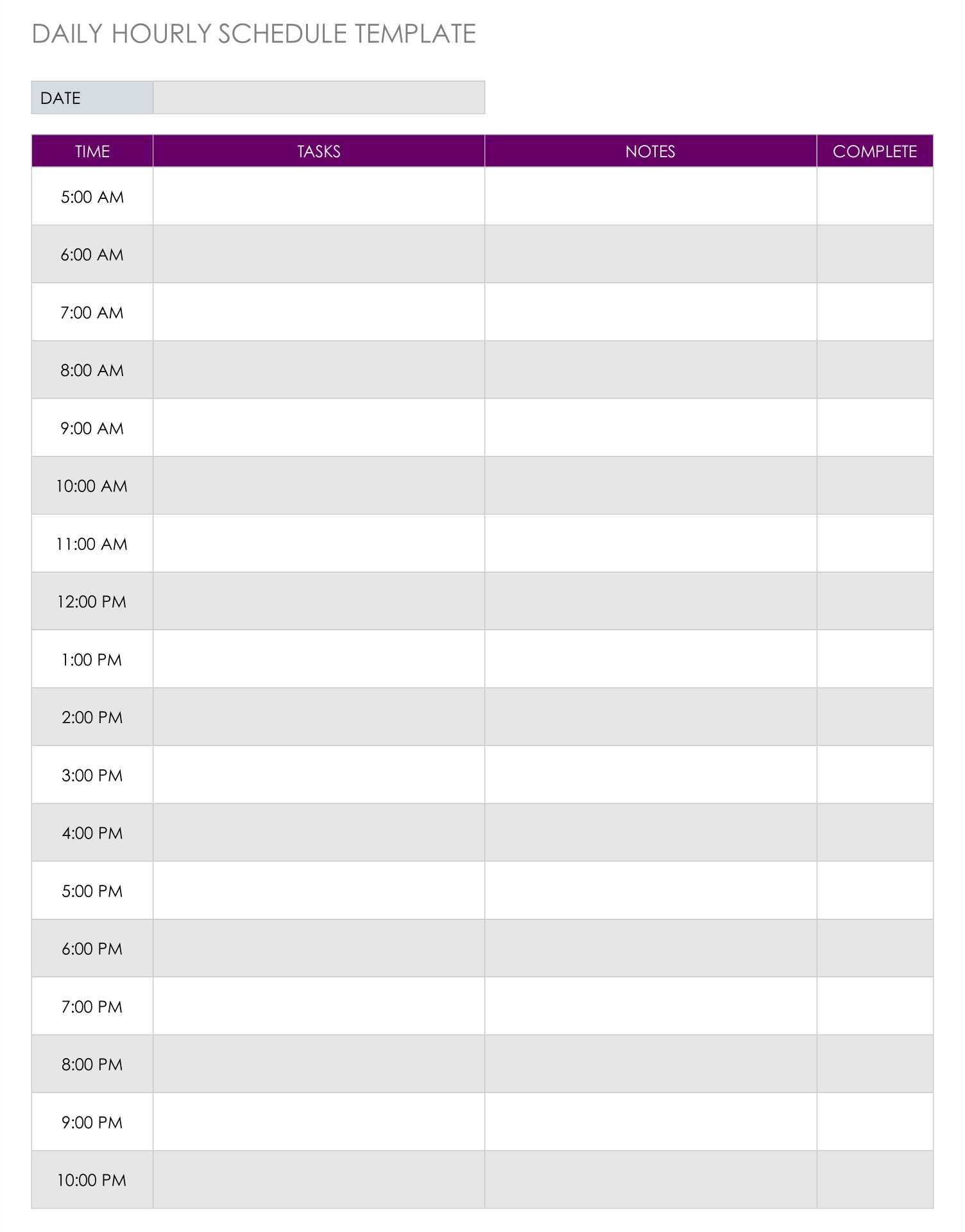 work week hourly calendar template