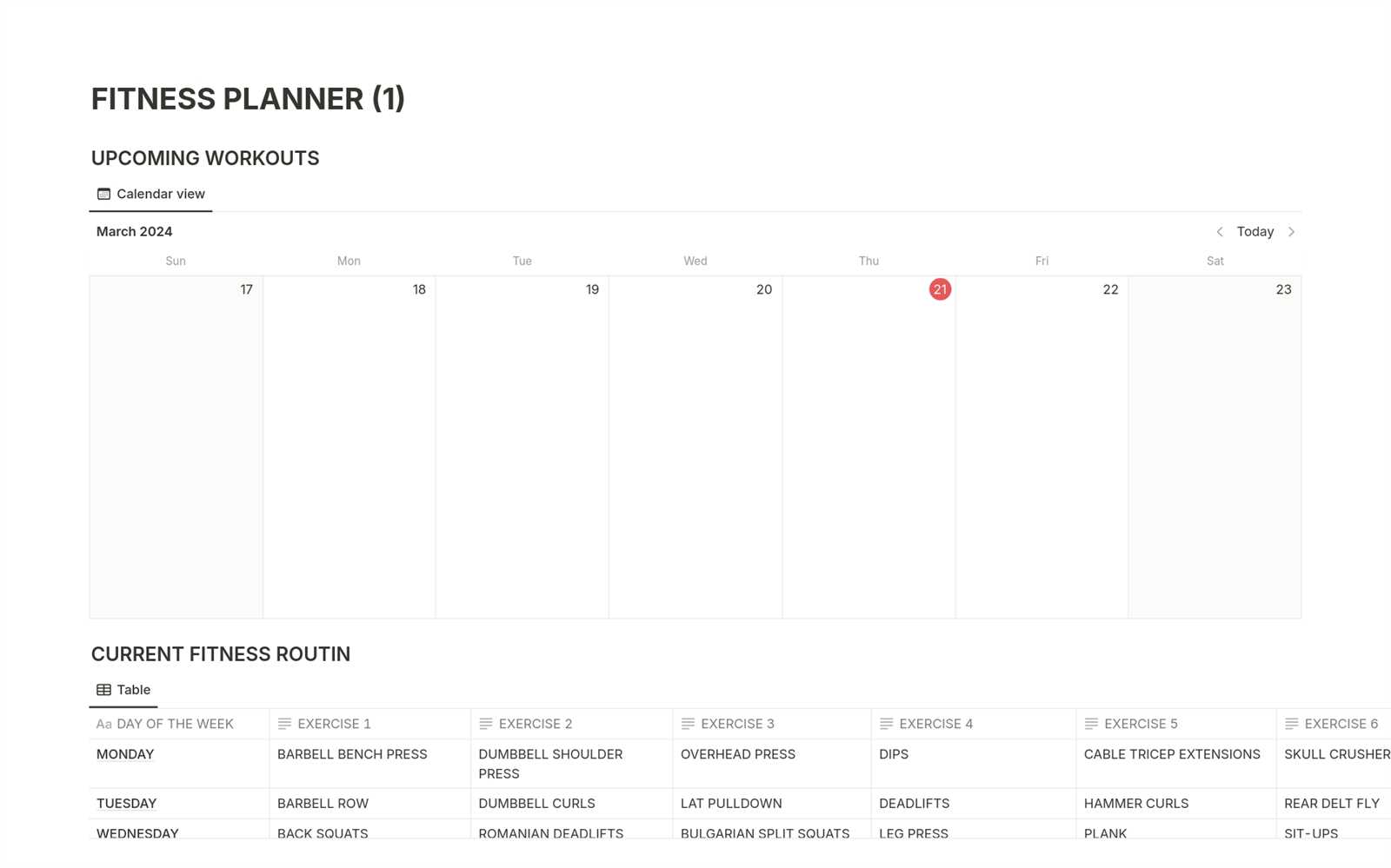 workout plan calendar template