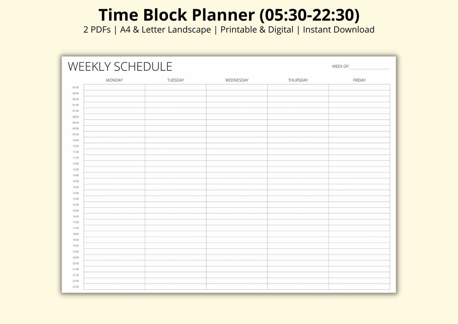 weekly calendar with times template