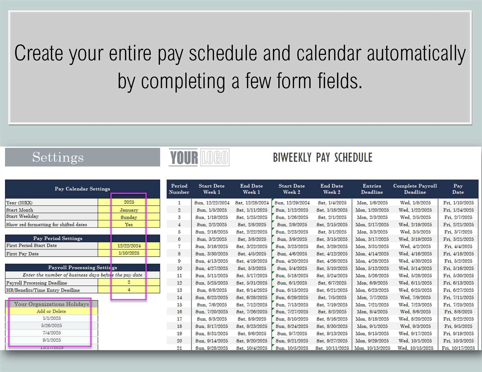 printable 2026 payroll calendar biweekly template
