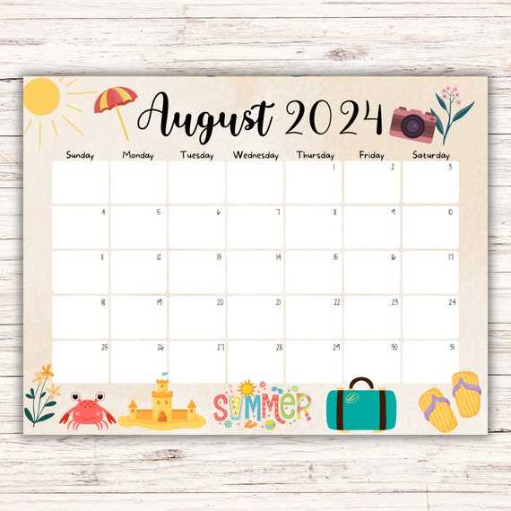 editable august calendar template