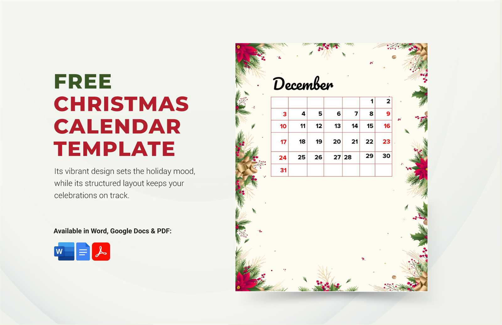 december calendar template free