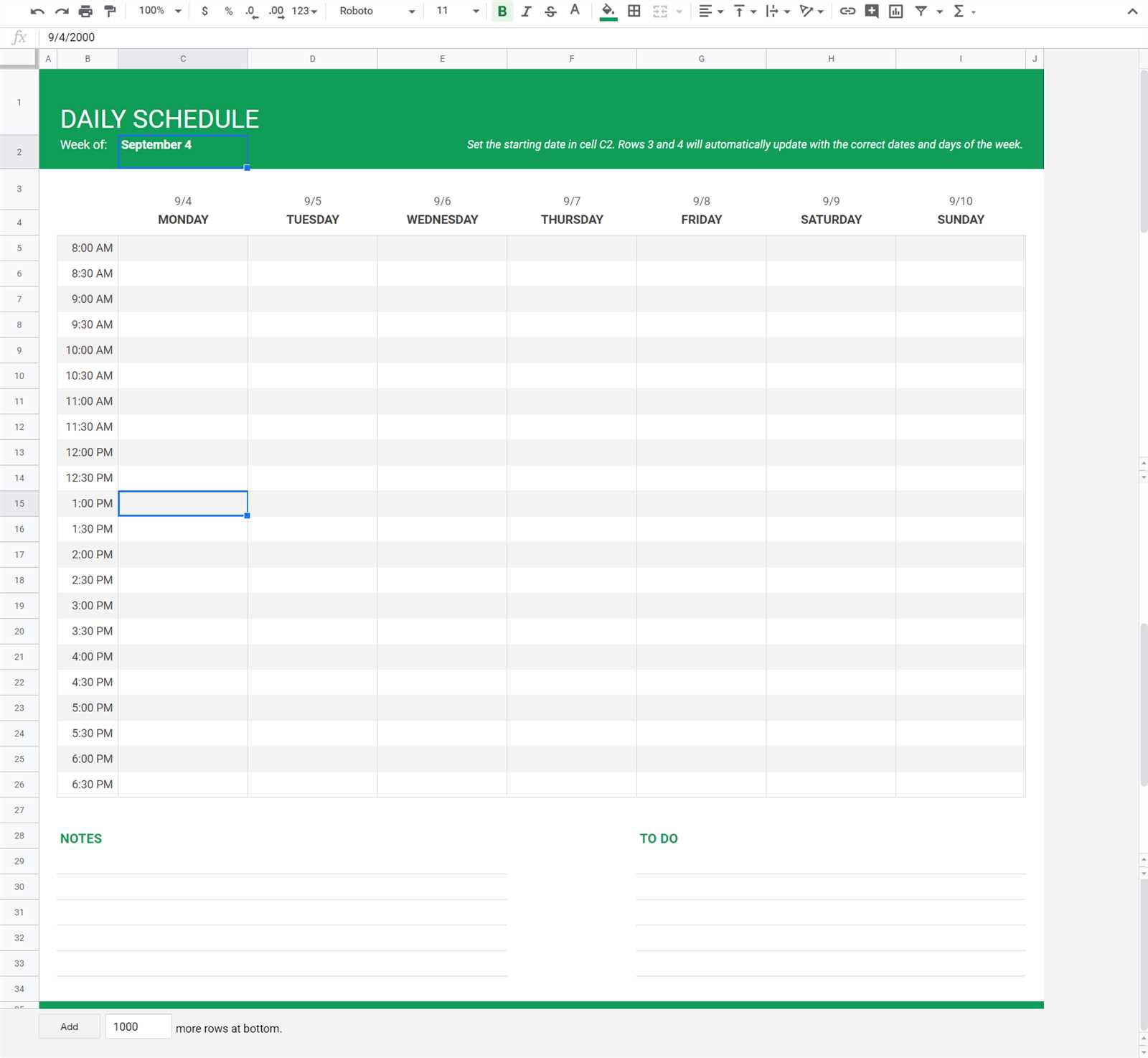 calendar template for sheets