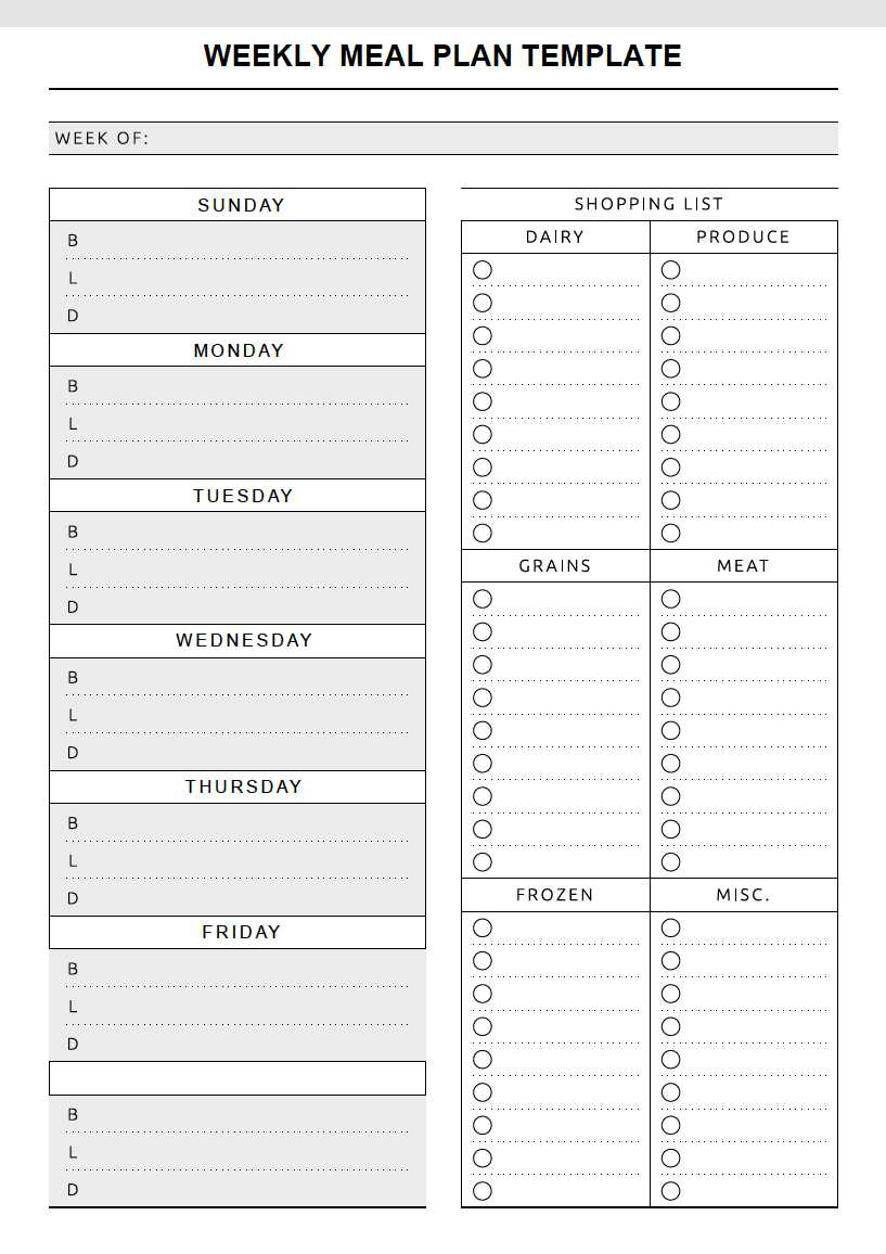 free meal calendar template