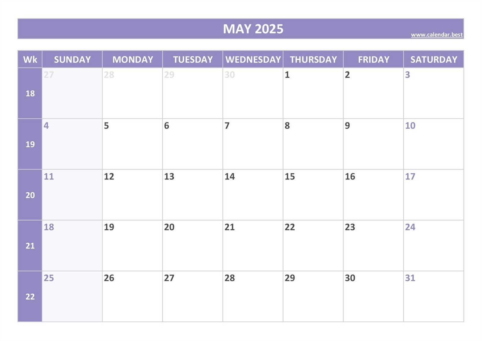 calendar may 2025 template