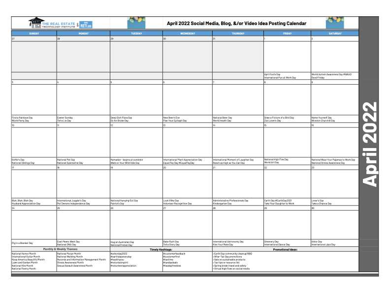 real estate social media calendar template