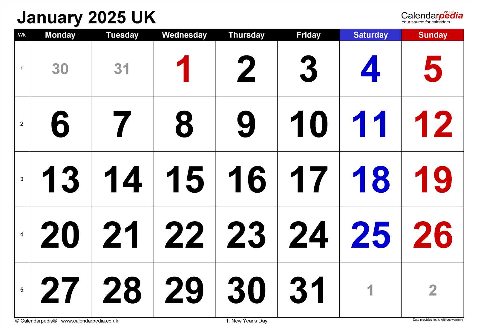 january calendar template 2025