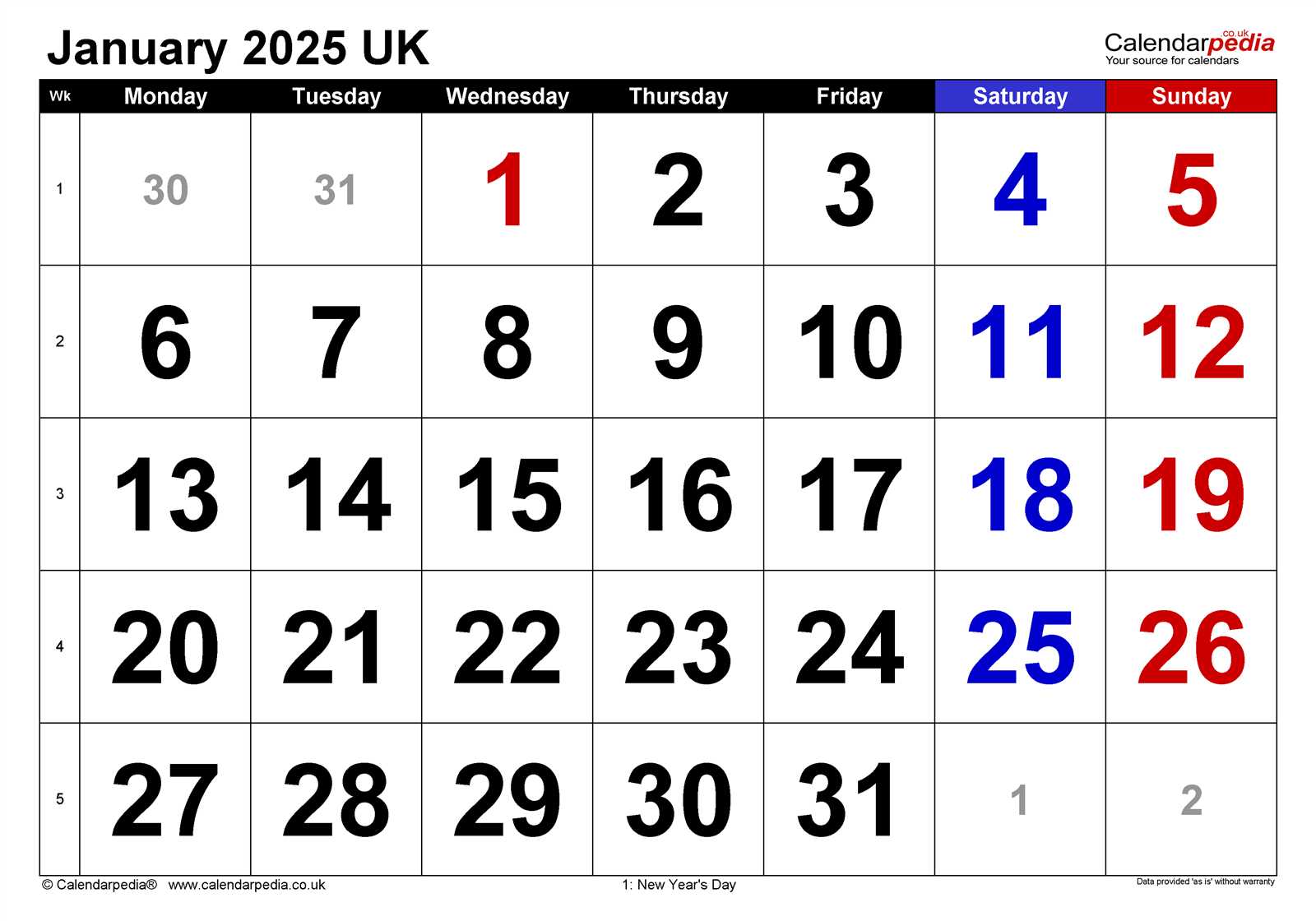 january calendar template 2026
