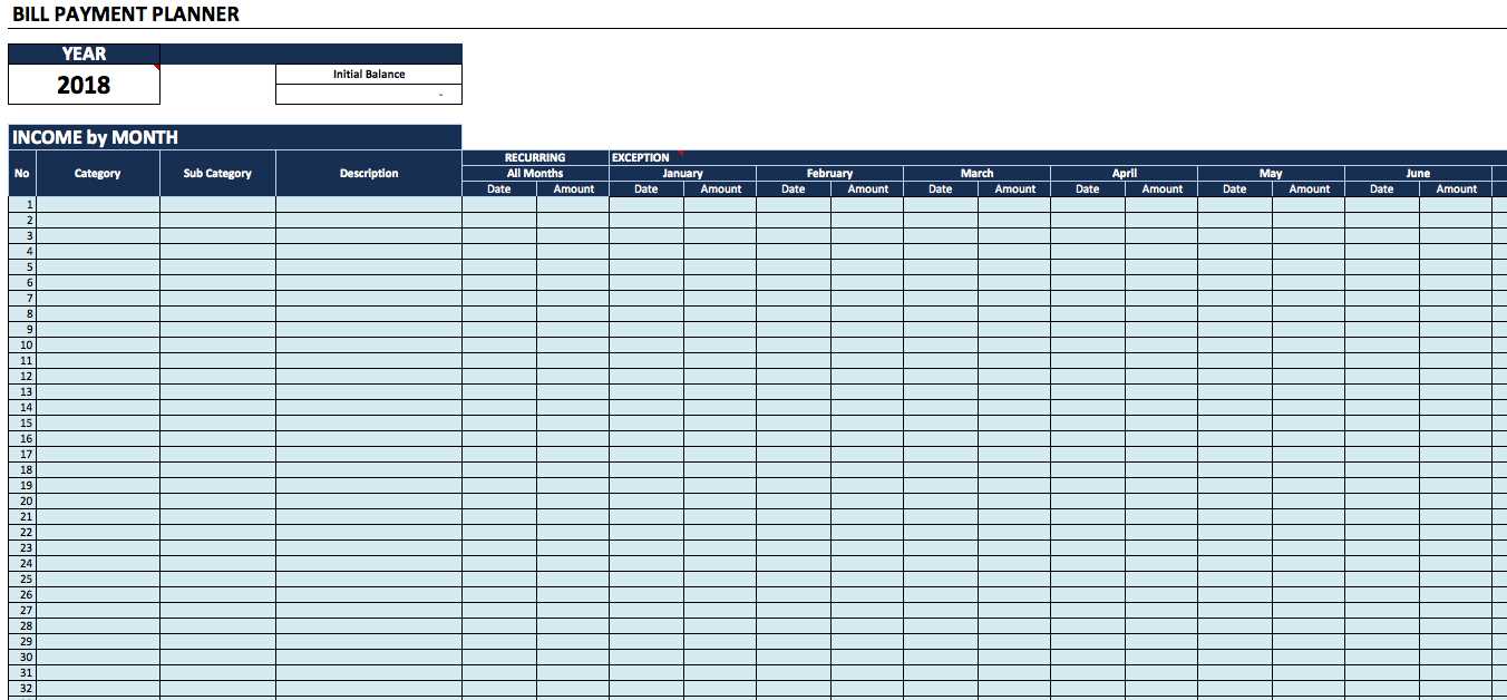 monthly bill pay calendar template