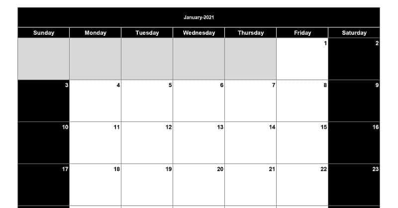 free monthly template calendar