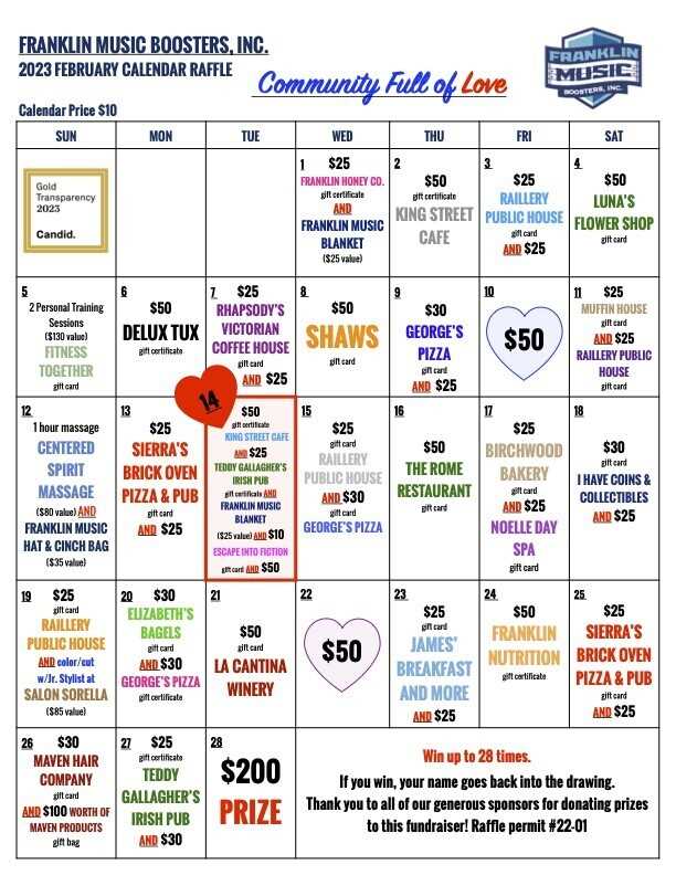 nonprofit fundraising calendar calendar raffle fundraiser template