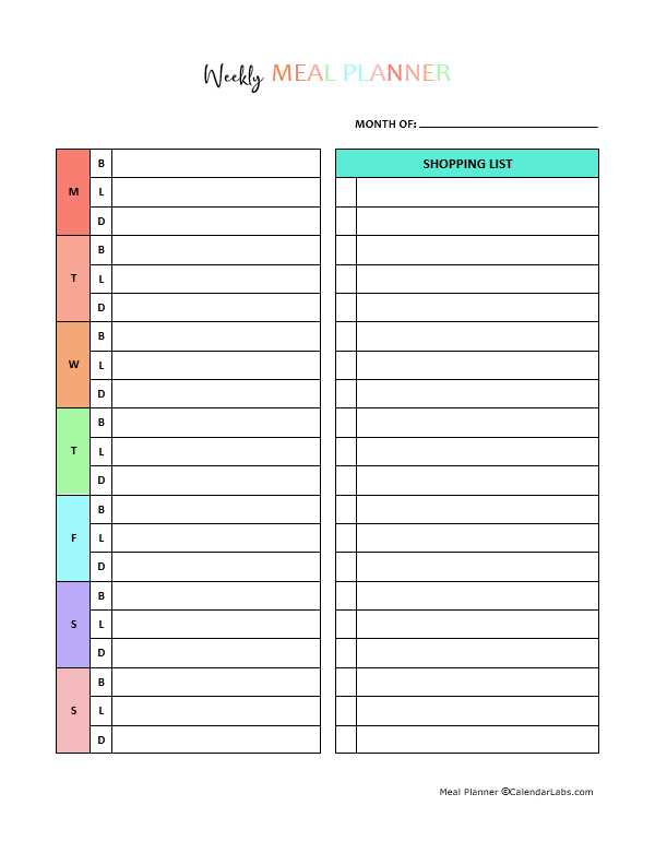 blank meal calendar template