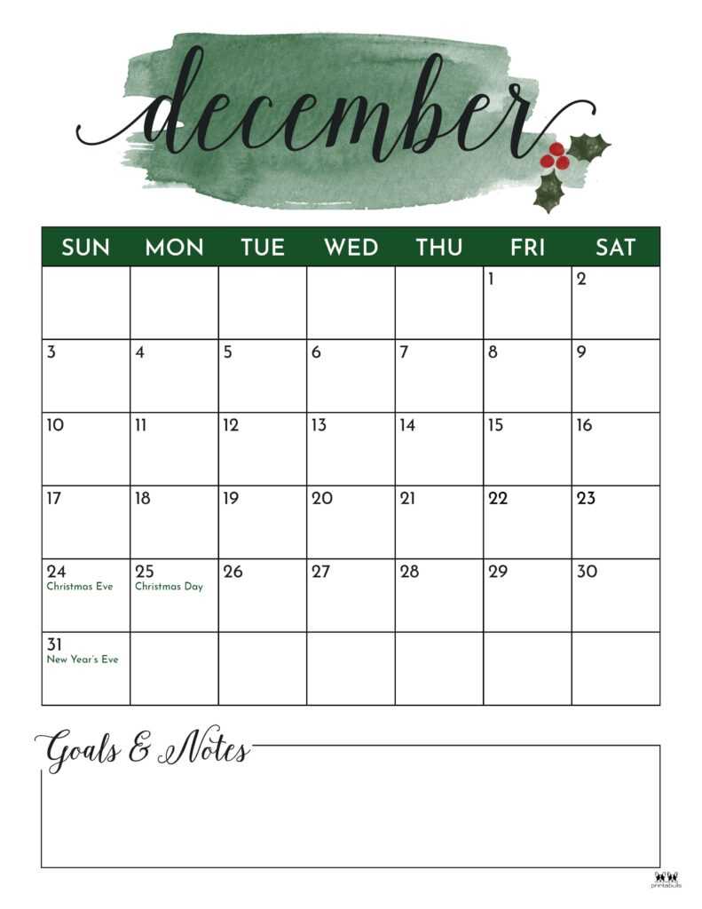 printable december calendar template