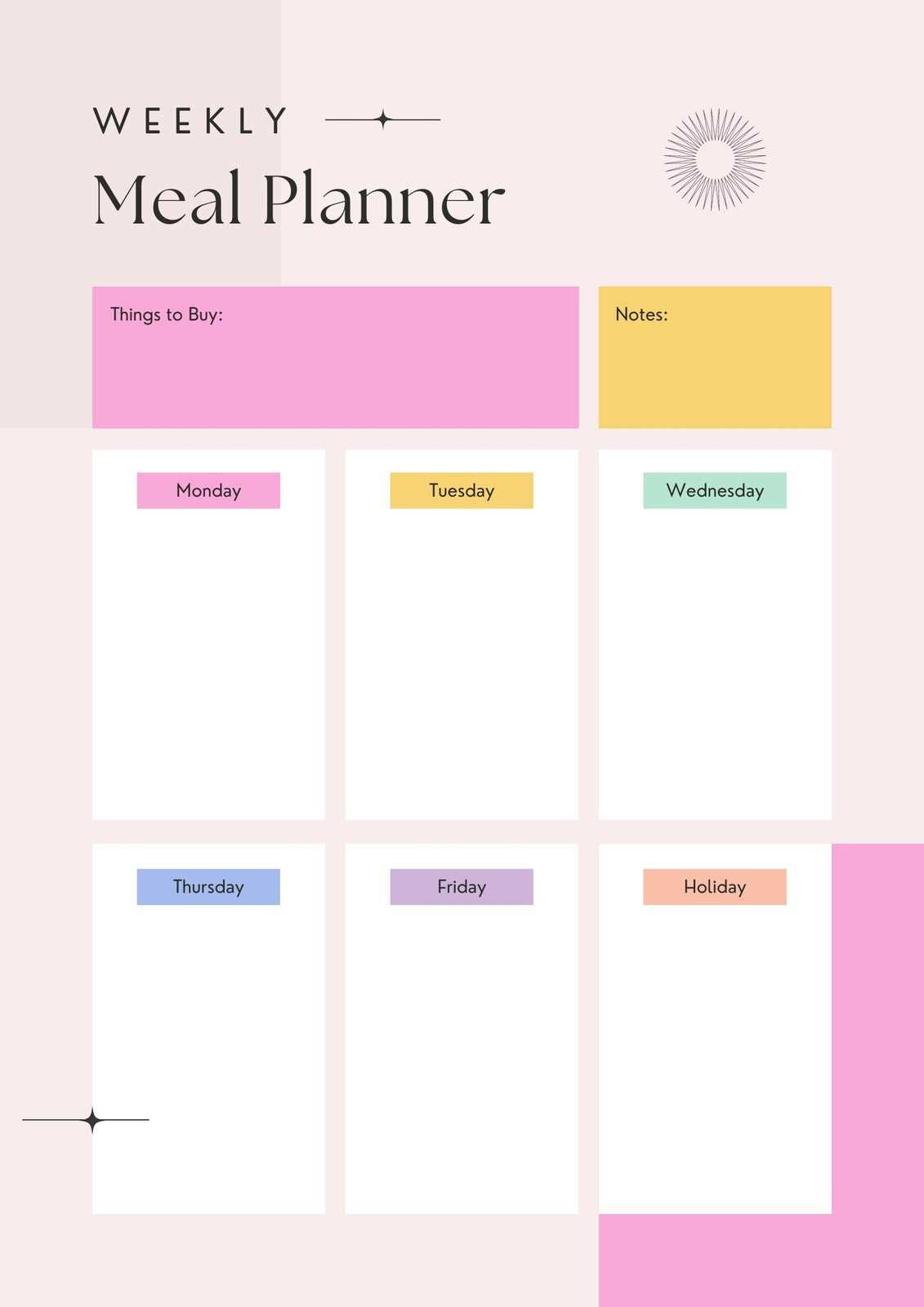 menu calendar template free